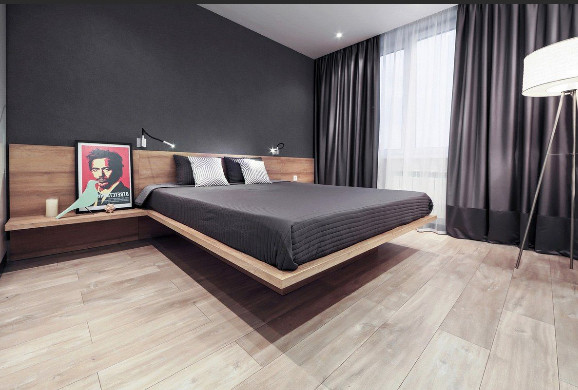 кровать из дерева в современном стиле
