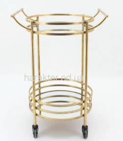 Сервировочный столик на колесах, металл золото с зеркальной столешницей ГП81362
