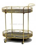 Сервировочный столик на колесах из металла цвет золото, с черной стеклянной столешницей ГП50158A