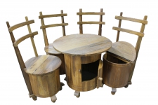 Стол круглый и 4 кресла, комплект Бочки эм 18516