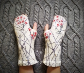 Митенки (перчатки без пальцев) из шерсти, Рябина или Сакура ваш выбор