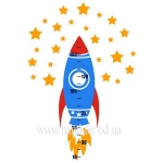 Ростомер Виниловый Rocket, Ракета, стикер для стен детский